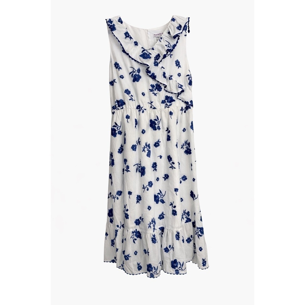 Blueberi Boulevard white blue Embroidered Ruffle Dress XL 100% Cotton MSRP $68